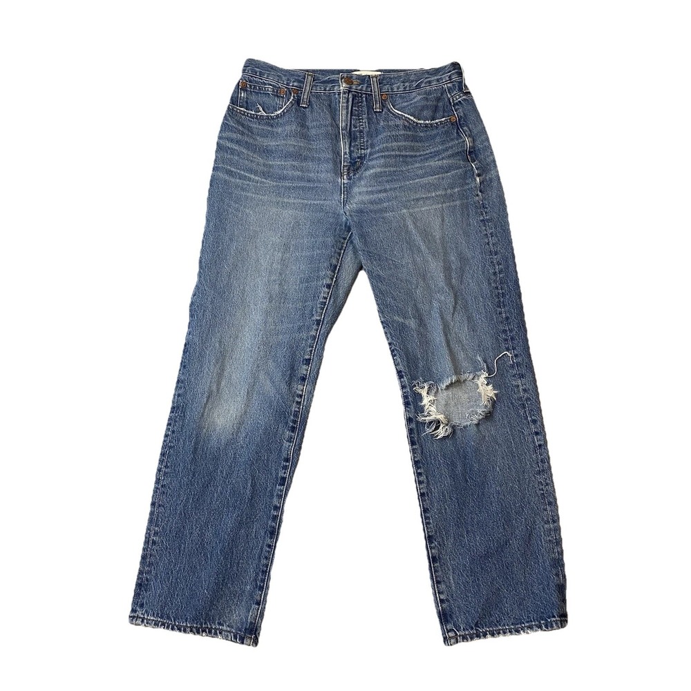 Madewell Classic Straight Jean Women's Size 29 Blue denim Distressed Read**